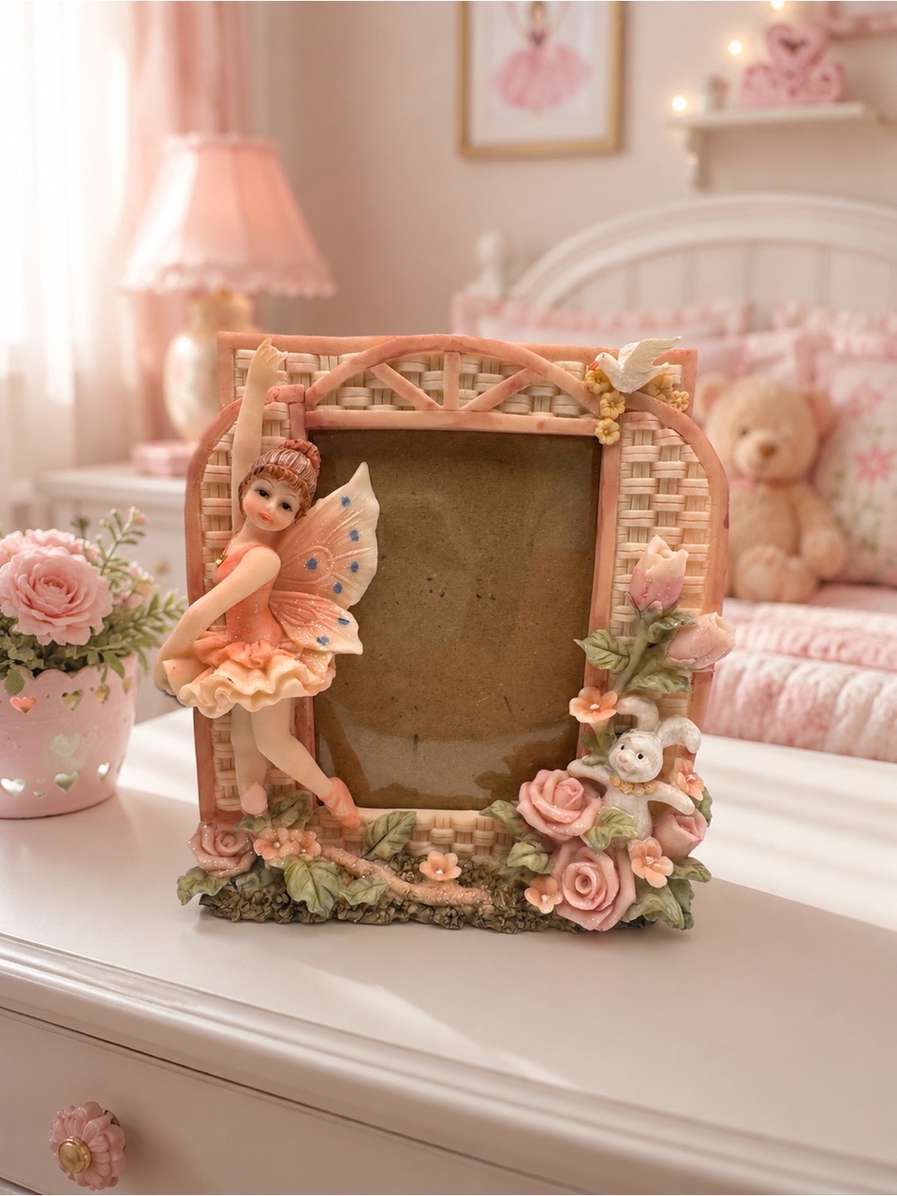 Fairy Garden Pink Resin Photo Frame nursery room cottagecore